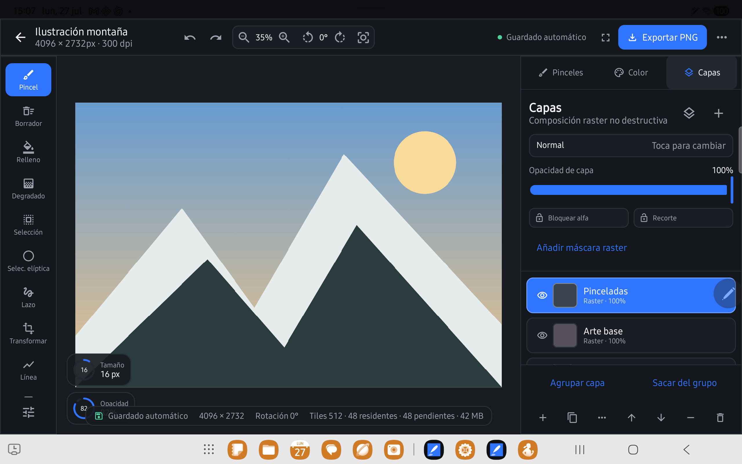 Editor de Canvas Studio en una tablet Android